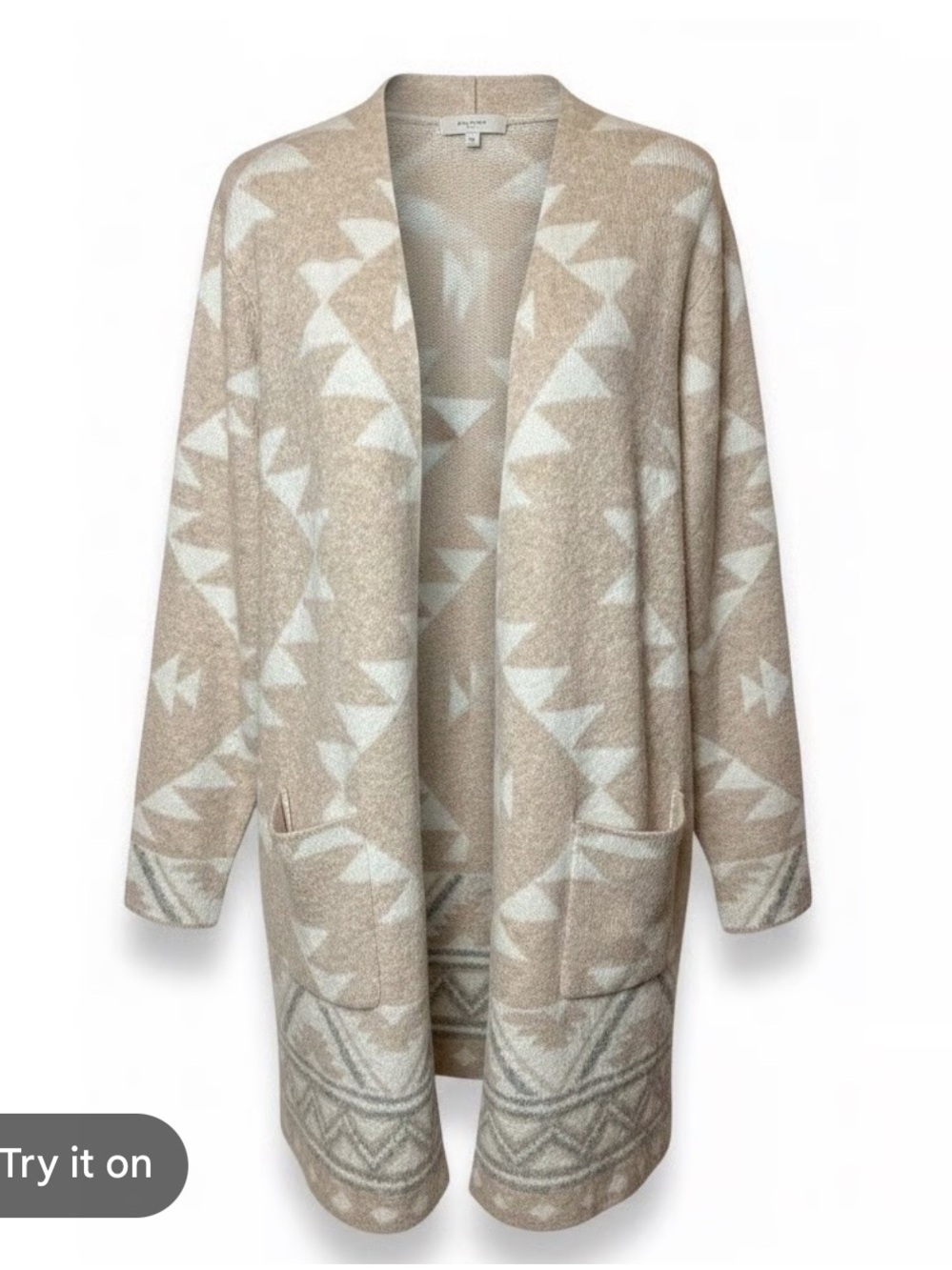 Frye Beige and Cream Geometric Open-Front Cardigan